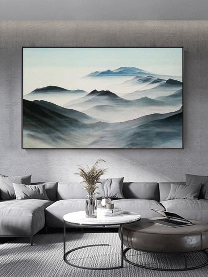 Misty Mountain Landscape Oil Painting for Serene Home Decor