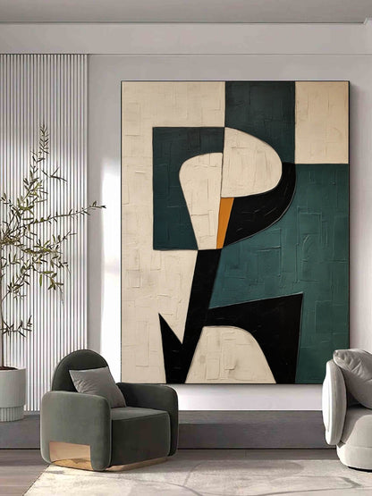 Abstract Geometric Oil Painting | Modern Wabi-Sabi Art for Home Decor