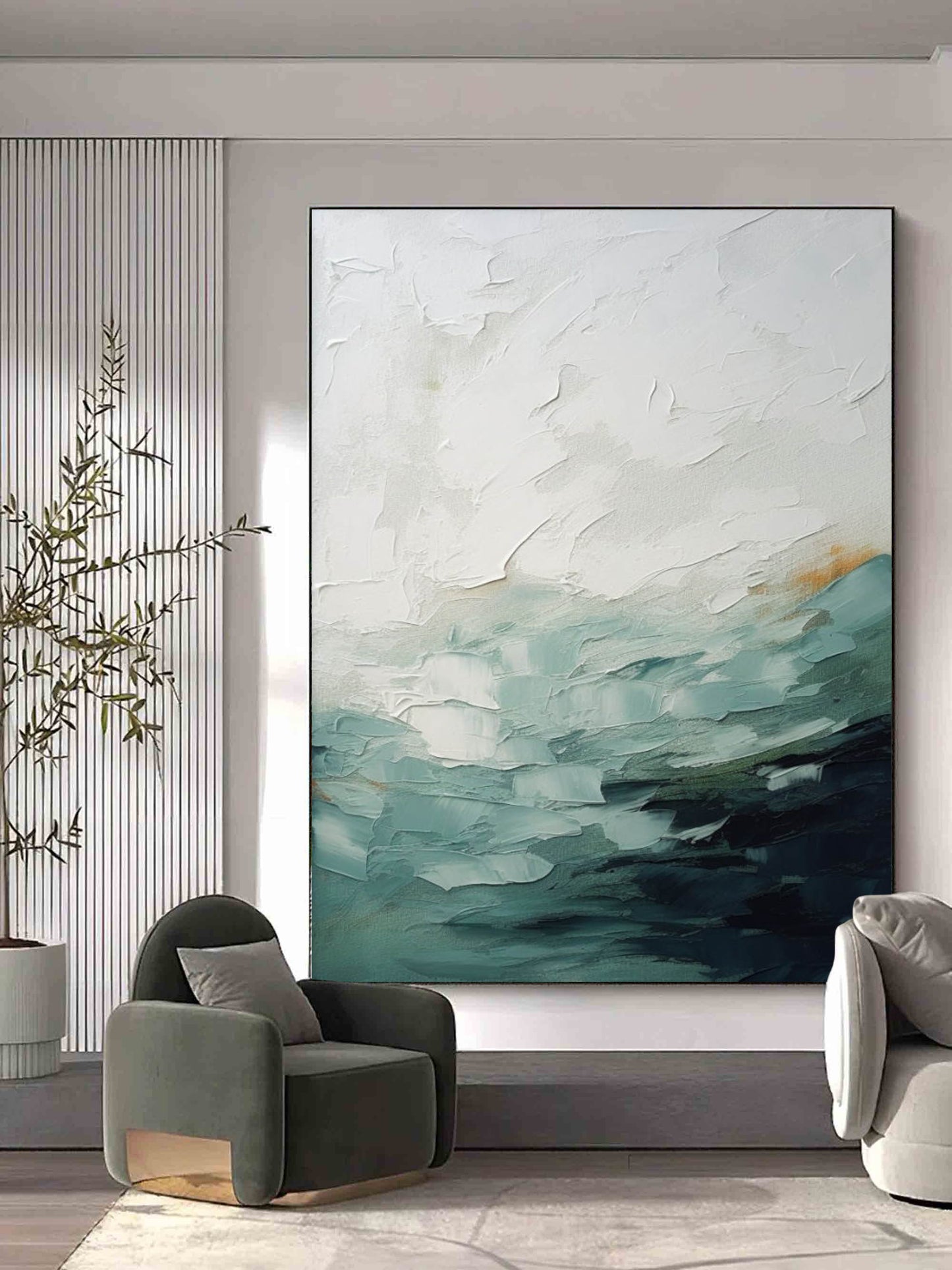 Serene Abstract Oil Painting with Tranquil Waves in Cool Tones