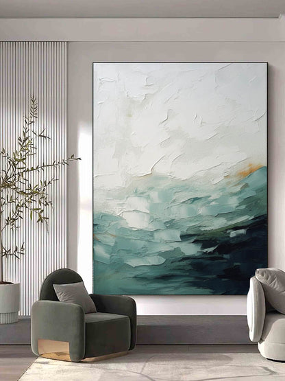 Serene Abstract Oil Painting with Tranquil Waves in Cool Tones