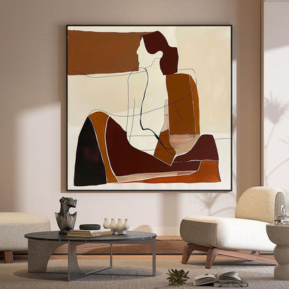 Abstract Minimalist Human Form Oil Painting in Warm Earth Tones