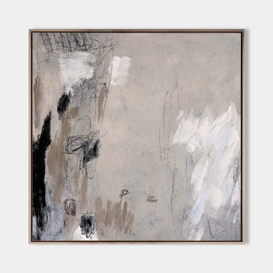 Contemporary Gray and White Abstract Oil Painting for Modern Home Decor