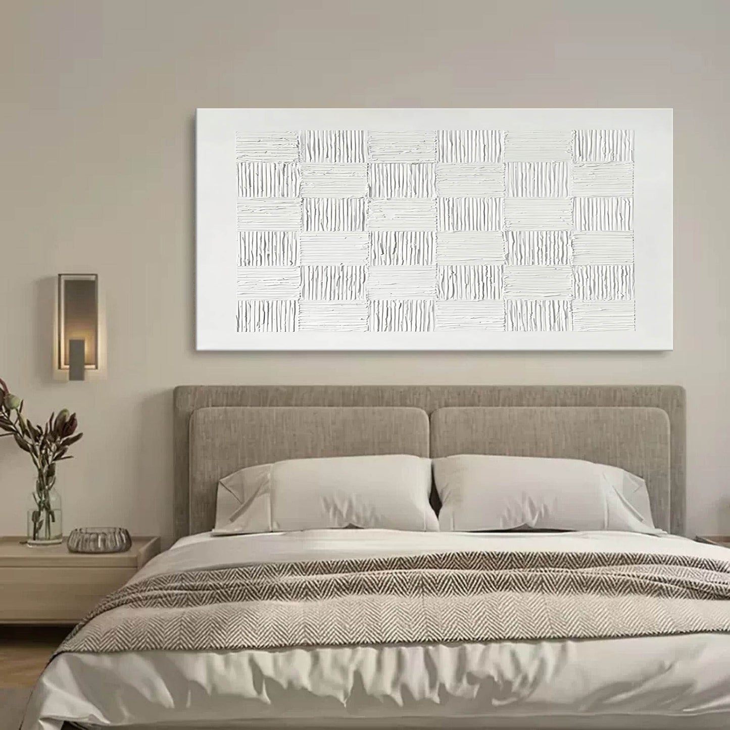 Textured White Abstract Oil Painting for Modern Home Decor