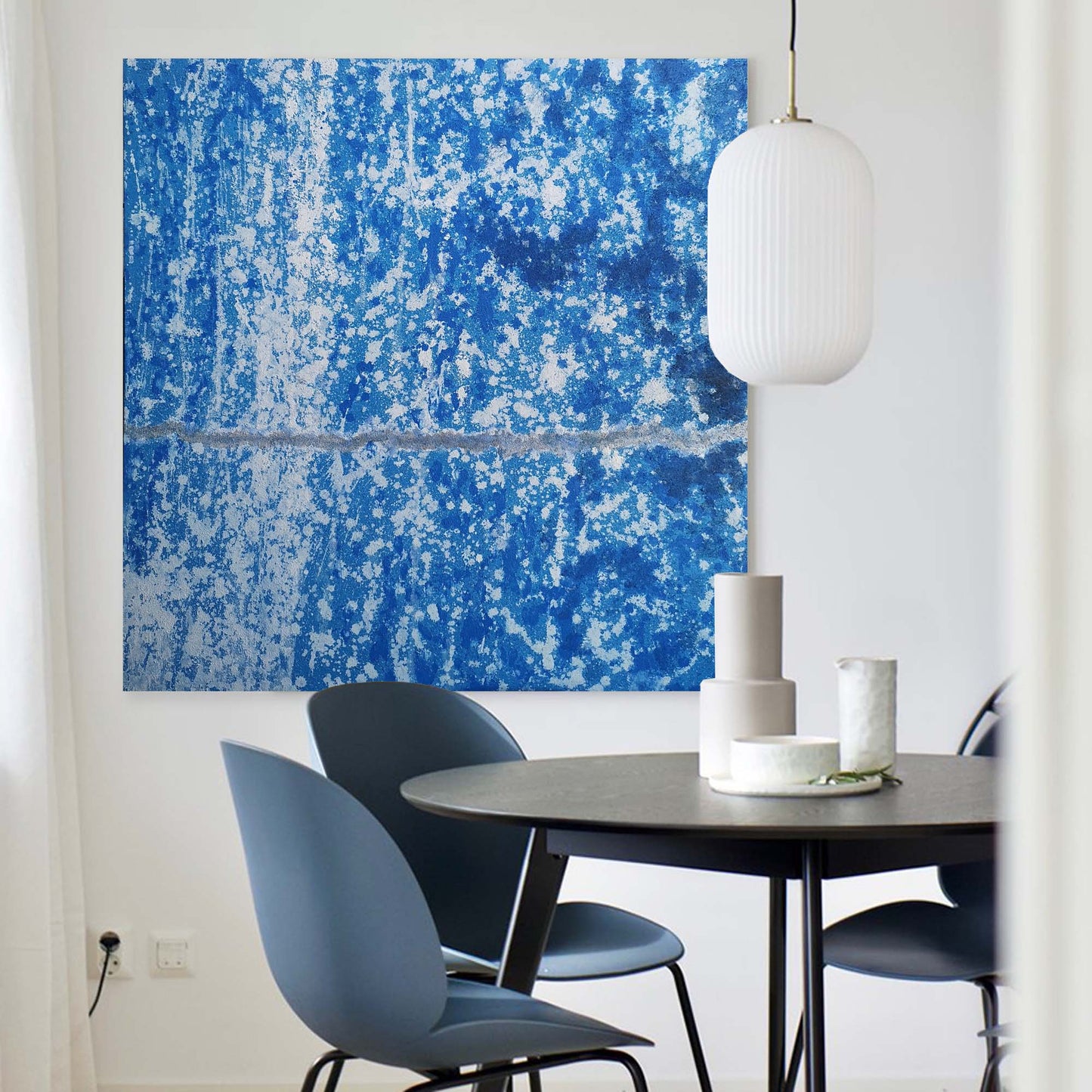 Vibrant Blue Abstract Oil Painting for Modern Home Decor