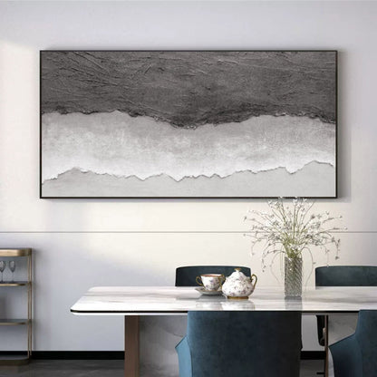 Textured Monochrome Abstract Oil Painting for Modern Home Decor