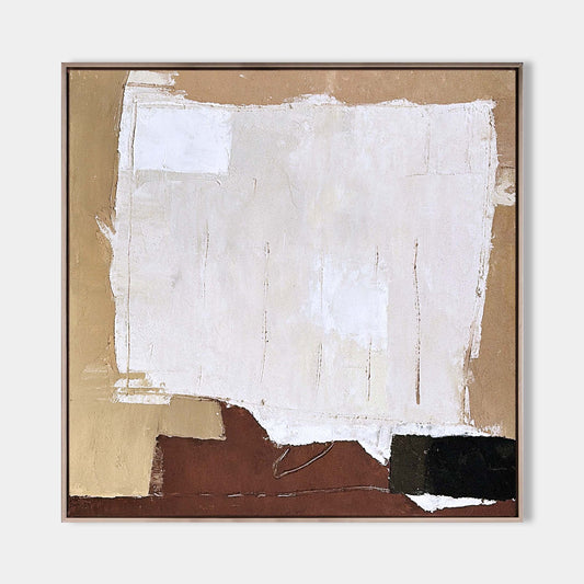 Contemporary Abstract Oil Painting with Textured Shades of Beige and Earth Tones