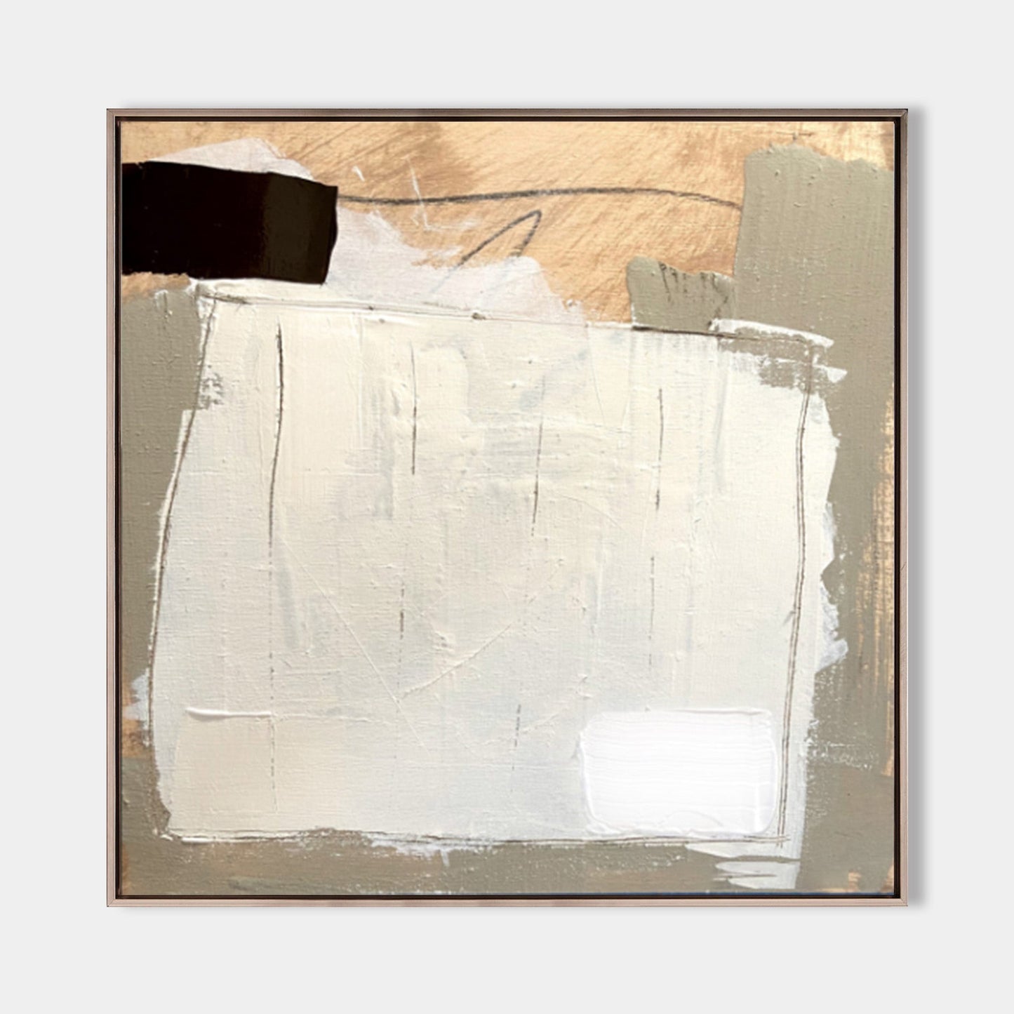 Contemporary Abstract Oil Painting with Neutral Tones and Textured Depth