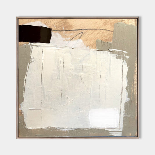Contemporary Abstract Oil Painting with Neutral Tones and Textured Depth