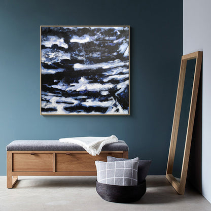 Ocean Depths Abstract Oil Painting in Striking Blue and Black Tones