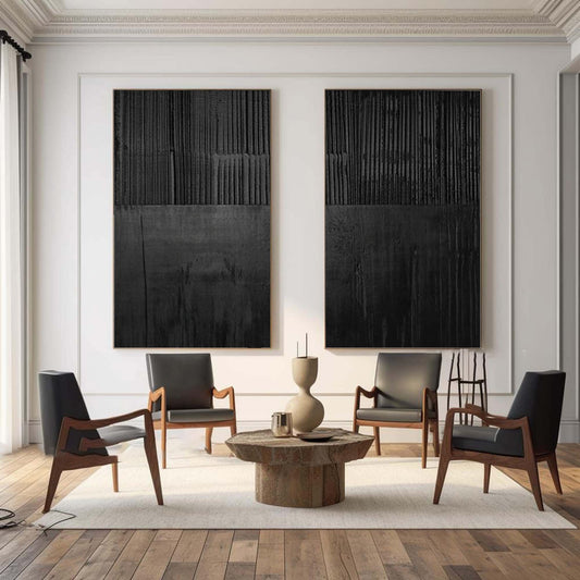 Sleek Black Minimalist Abstract Paintings for Modern Home Decor