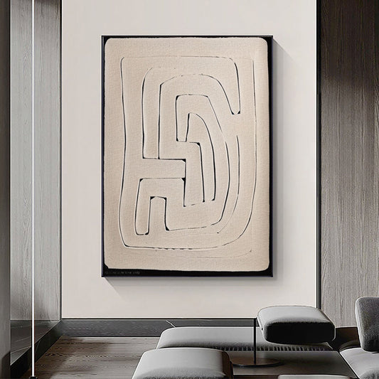 Contemporary Beige and Brown Abstract Oil Painting for Modern Home Decor