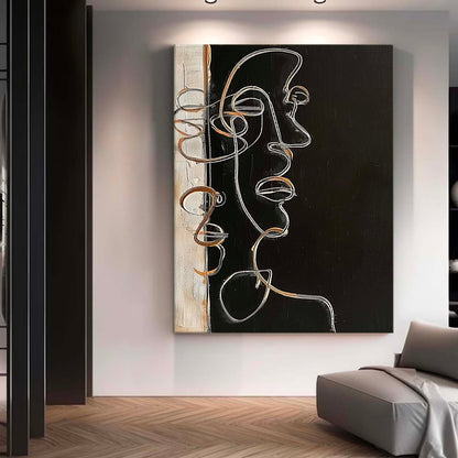 Modern Minimalist Abstract Line Art Portrait Oil Painting for Contemporary Decor