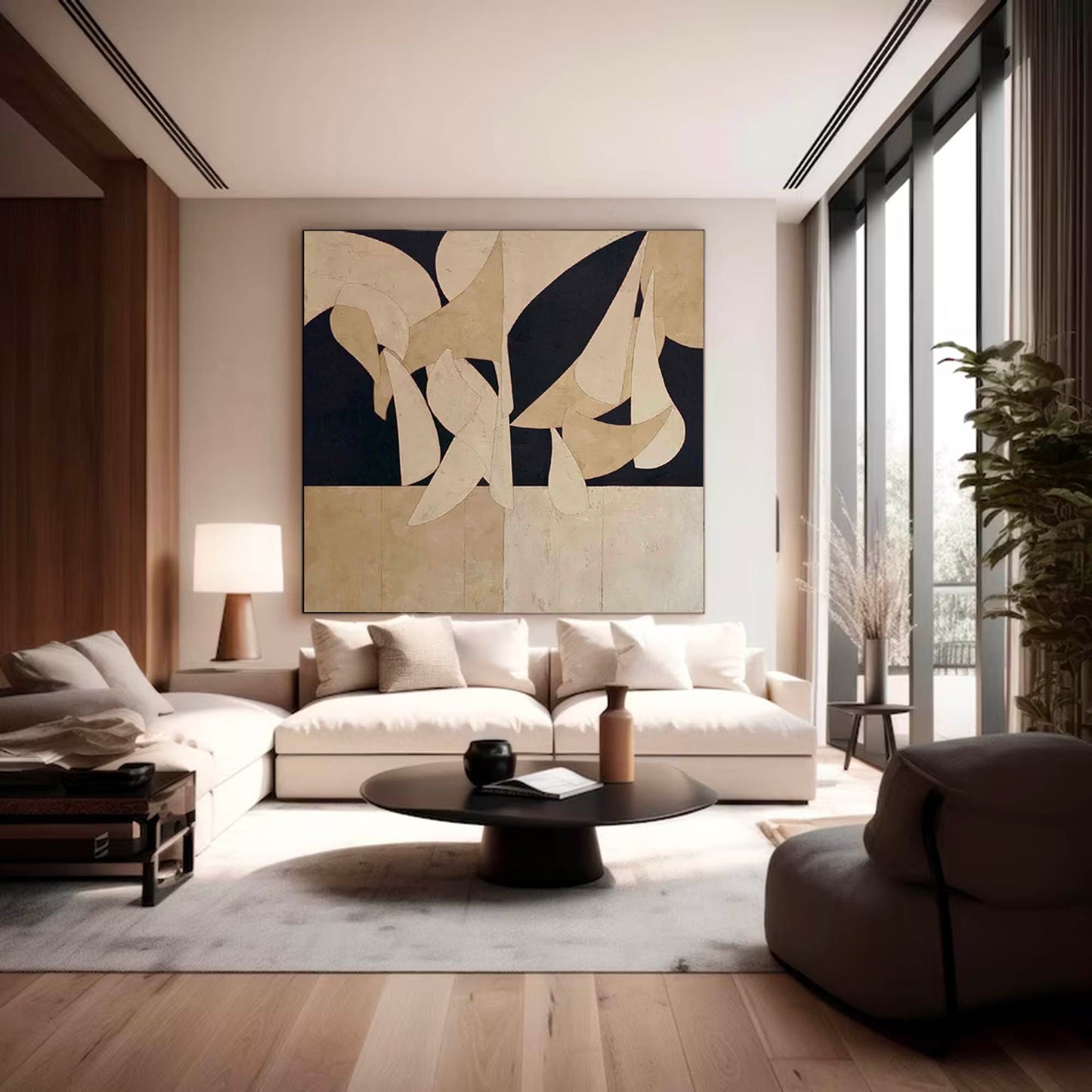 Elegant Minimalist Abstract Oil Painting with Neutral Tones for Modern Decor
