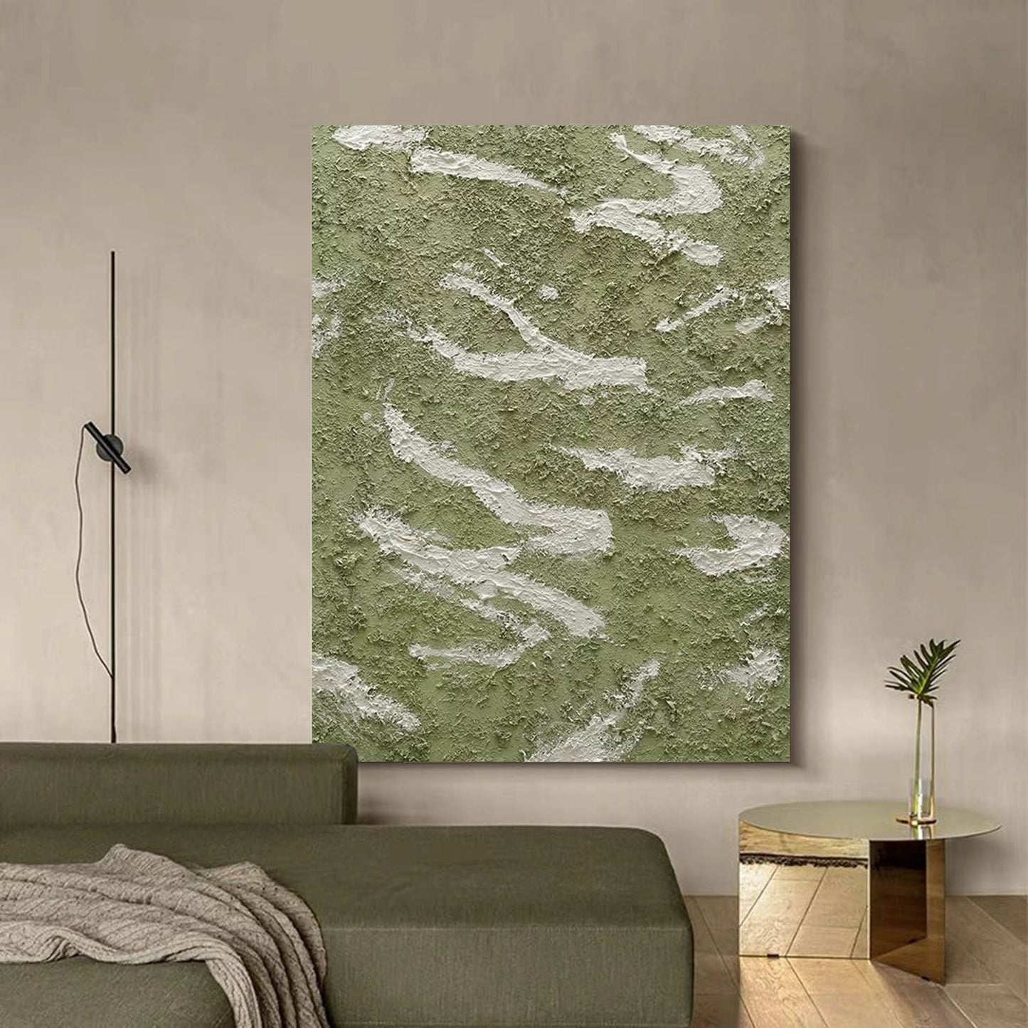 Abstract Green Textured Oil Painting for Modern Home Decor