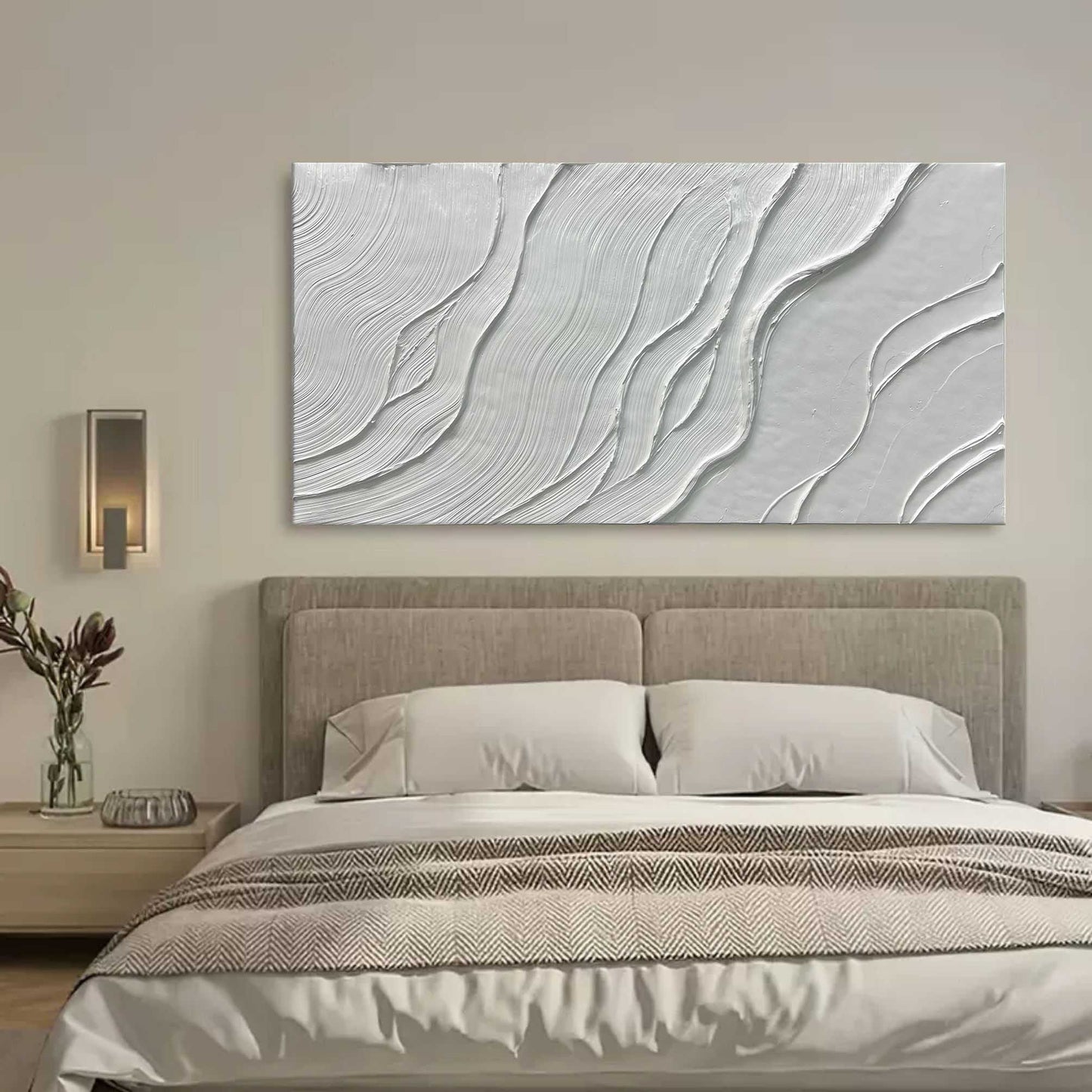 Textured White Abstract Oil Painting for Modern Home Decor