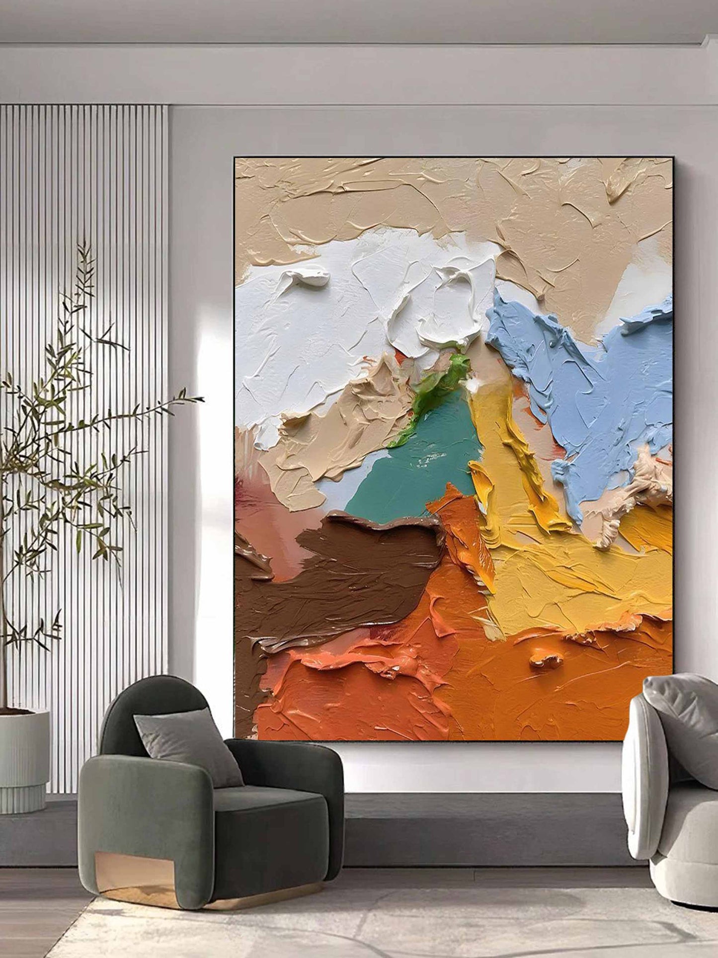 Vibrant Abstract Oil Painting with Rich Textures and Bold Colors for Stylish Decor