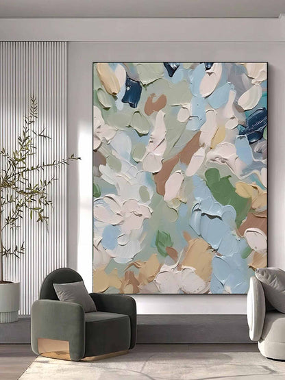 Serene Abstract Oil Painting in Soft Pastels for Modern Home Décor