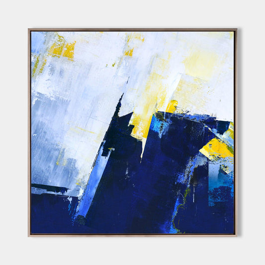 Vibrant Blue and Yellow Abstract Oil Painting for Modern Home Decor