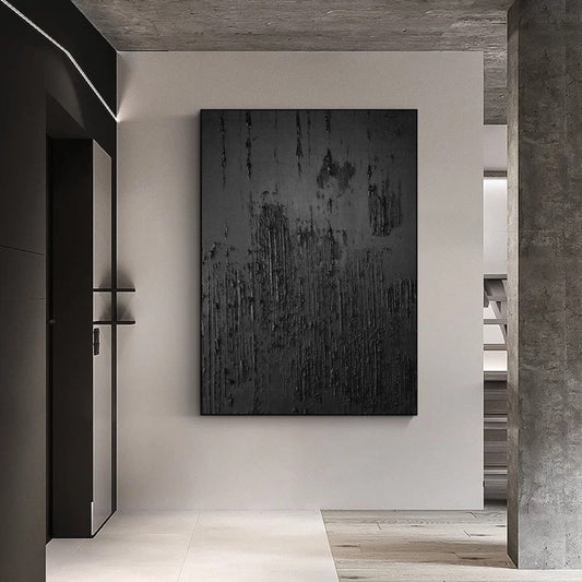 Elegant Black Abstract Oil Painting for Modern Minimalist Decor