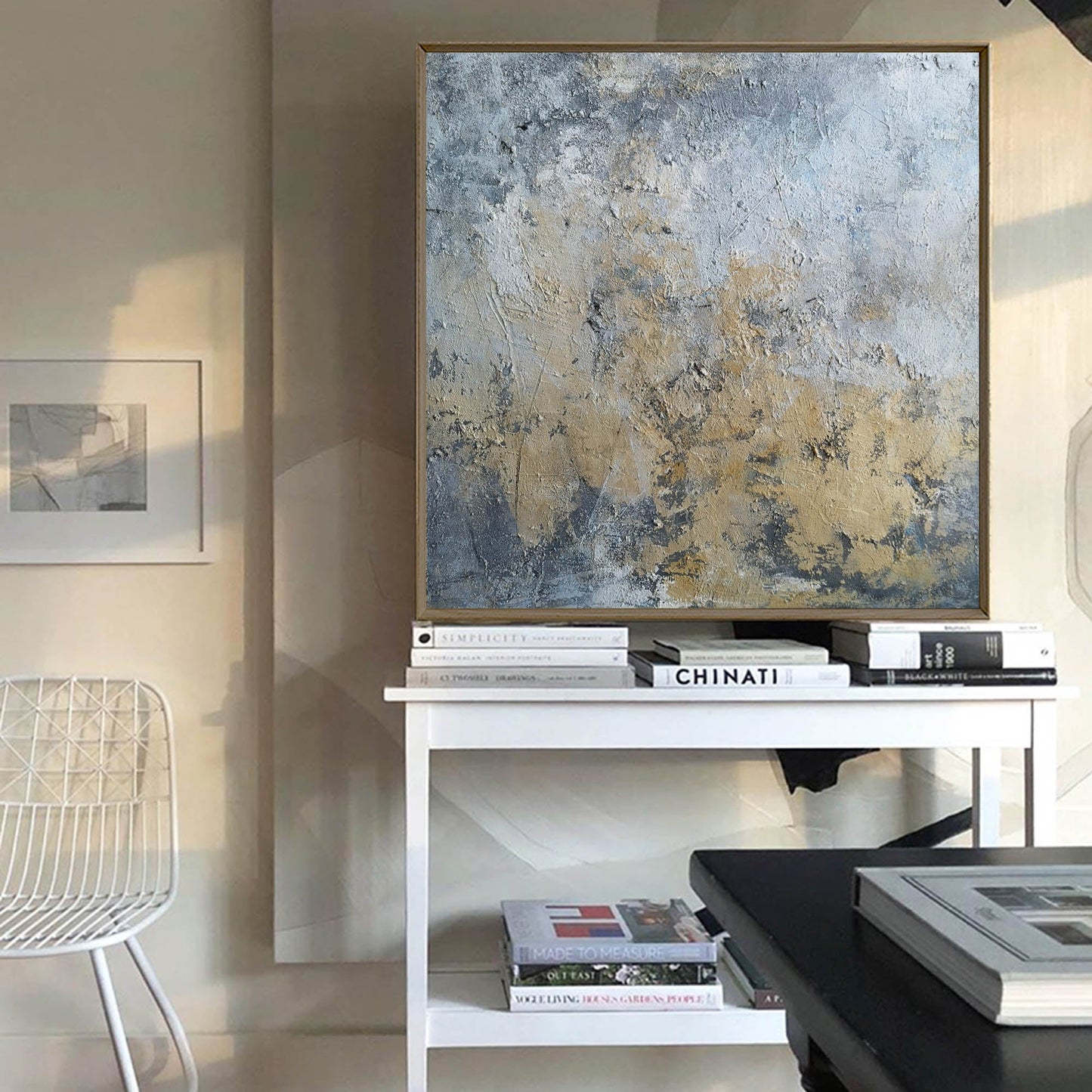 Modern Yellow and Grey Abstract Oil Painting for Contemporary Home Decor