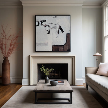 Contemporary Abstract Oil Painting with Neutral Tones and Textured Depth