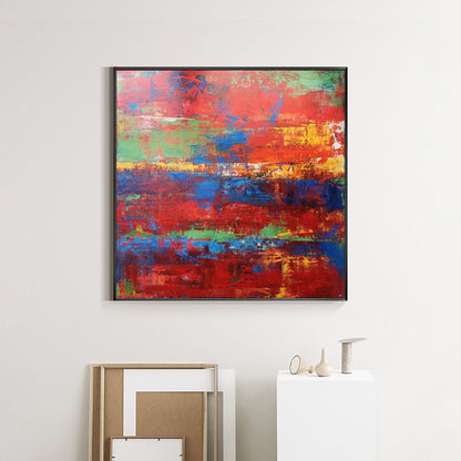 Vibrant Abstract Oil Painting in Red, Blue, and Green for Modern Home Decor