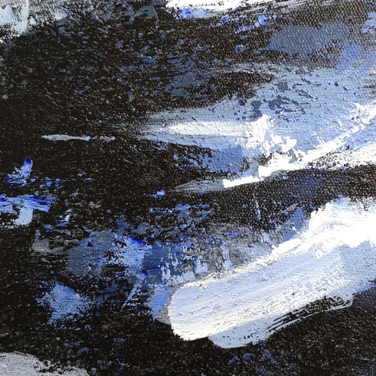Ocean Depths Abstract Oil Painting in Striking Blue and Black Tones