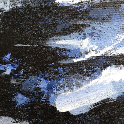 Ocean Depths Abstract Oil Painting in Striking Blue and Black Tones