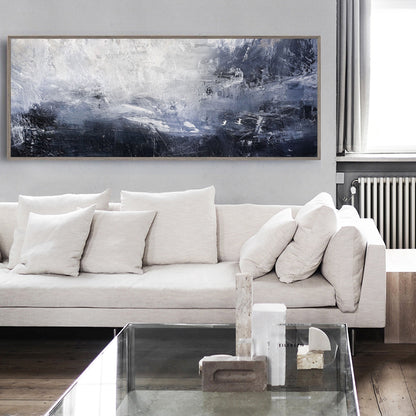 Serene Blue and White Abstract Landscape Oil Painting for Modern Decor