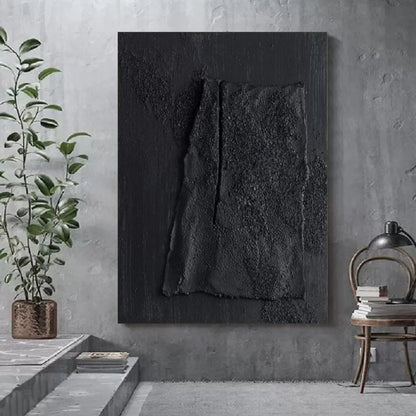 Textured Black Abstract Oil Painting for Modern Wall Decor