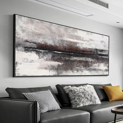 Abstract Black and White Coastal Landscape Oil Painting for Modern Home Decor