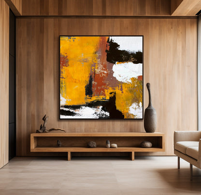 Vibrant Deep Orange Abstract Oil Painting for Modern Home Décor