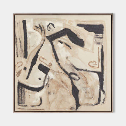 Contemporary Abstract Oil Painting with Bold Lines and Earthy Tones for Modern Decor