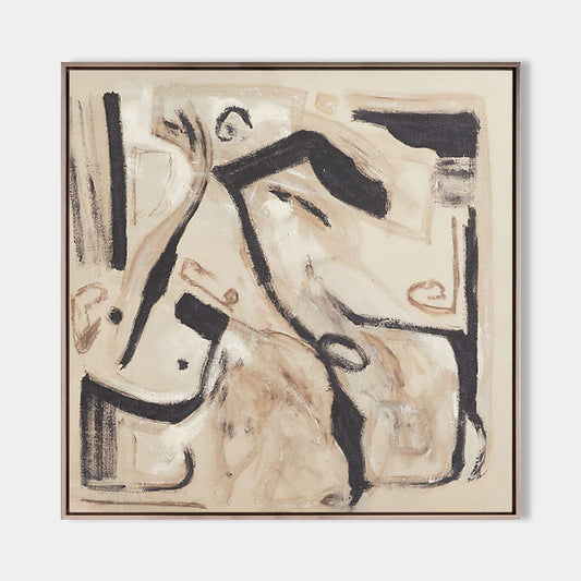 Contemporary Abstract Oil Painting with Bold Lines and Earthy Tones for Modern Decor