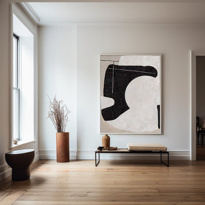 Contemporary Black and White Minimalist Oil Painting for Modern Home Decor