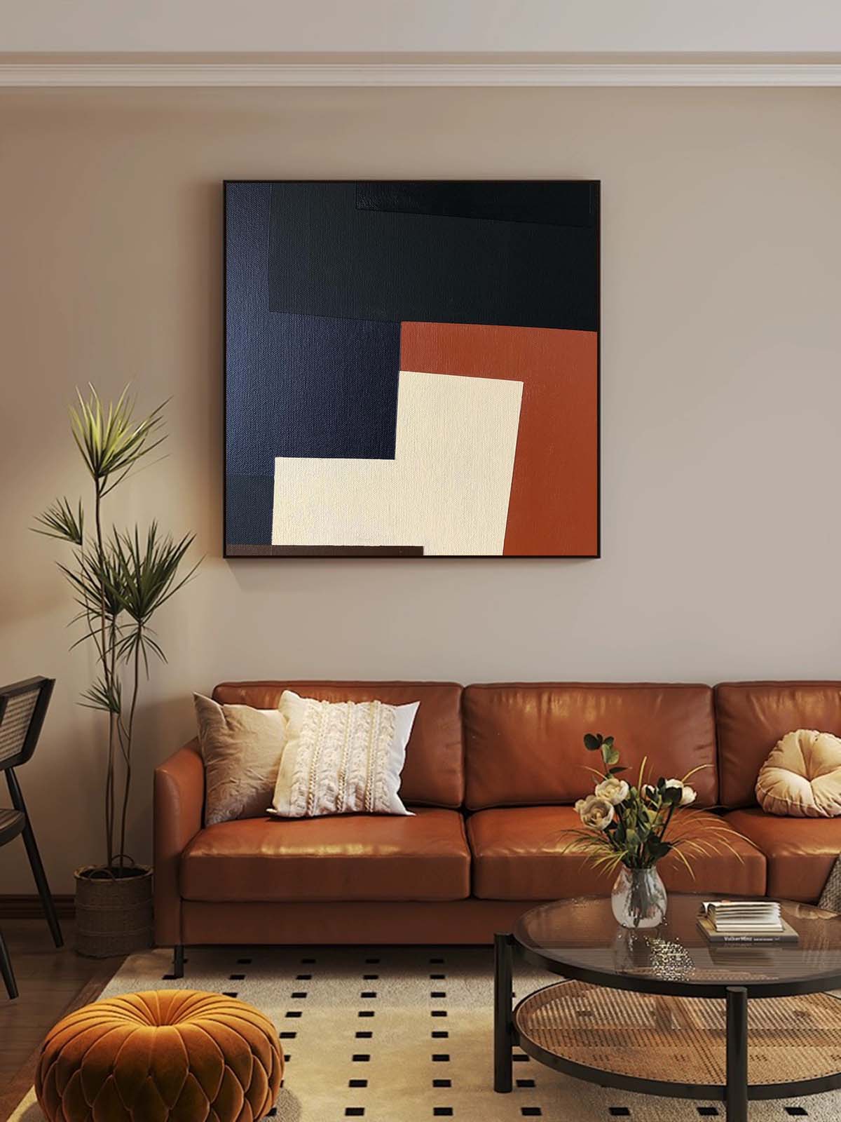 Abstract Vintage Geometric Oil Painting for Modern Home Decor