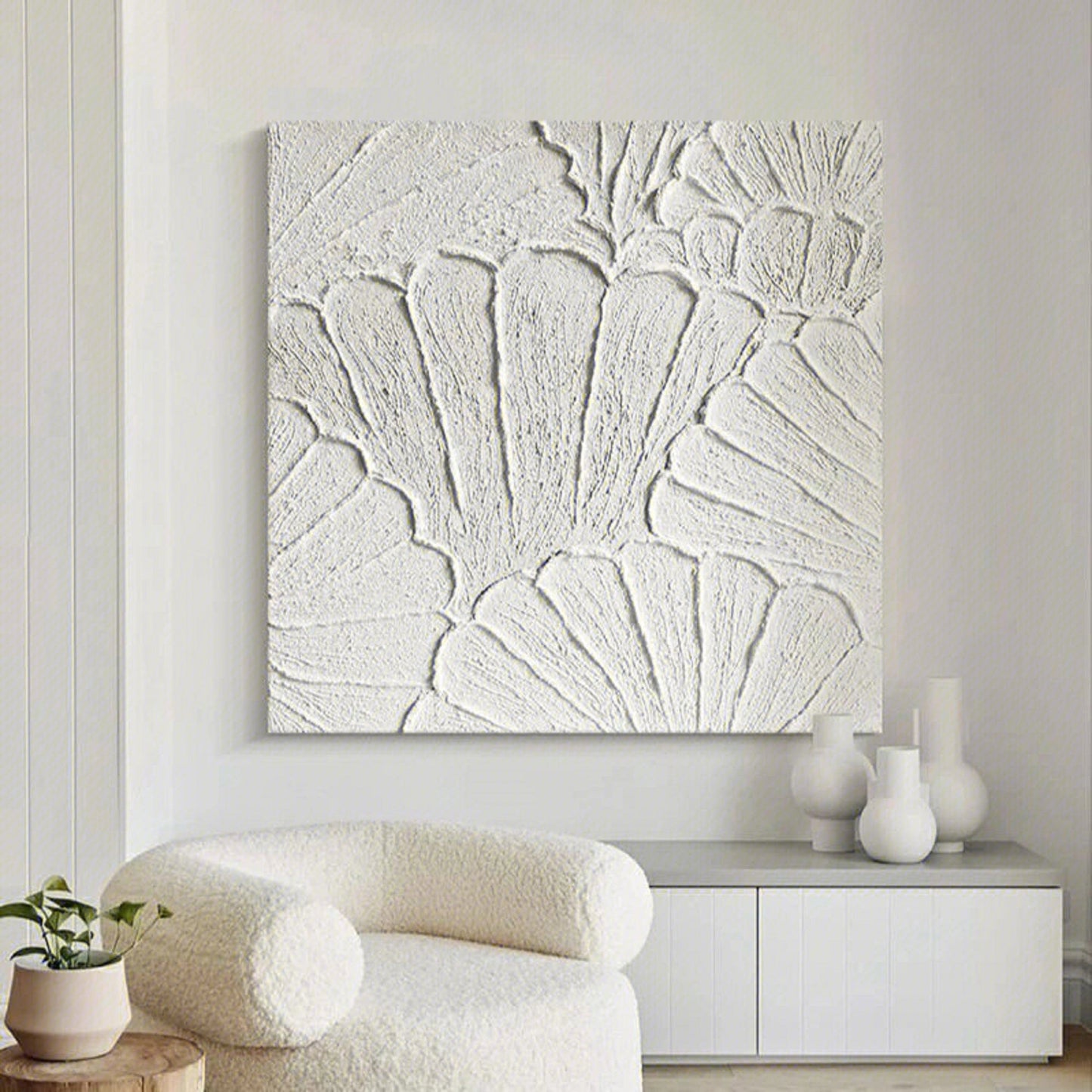 Textured Floral Plaster Oil Painting for Modern Home Decor and Wall Art