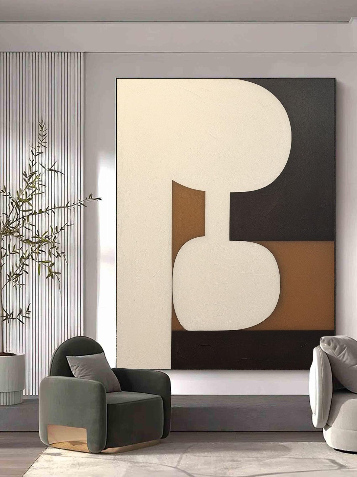 Abstract Minimalist Oil Painting in Earth Tones - Modern Wall Art Decor