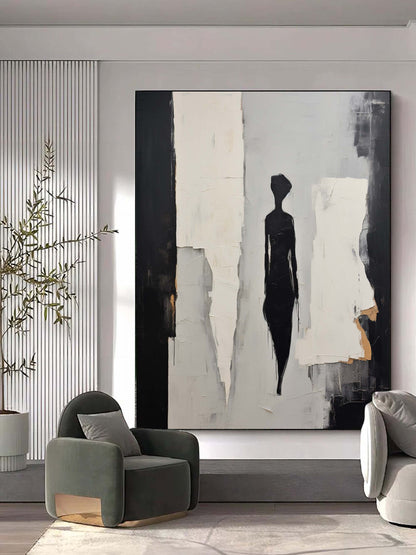 Abstract Minimalist Figure Painting in Monochrome Tones