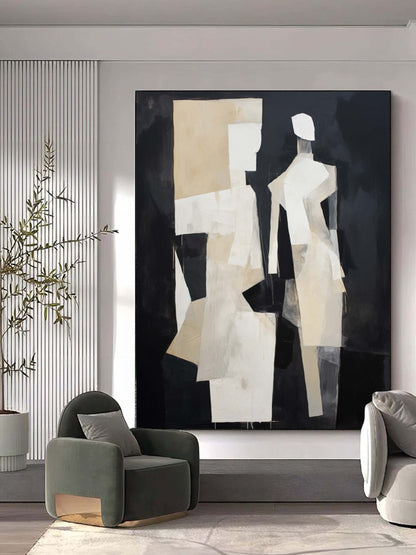 Abstract Minimalist Oil Painting of Human Figures in Neutral Tones