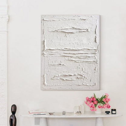 Textured White Abstract Oil Painting for Modern Minimalist Decor