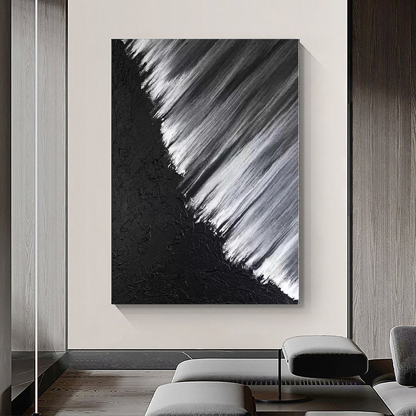 Stunning Black and White Abstract Oil Painting for Modern Home Decor