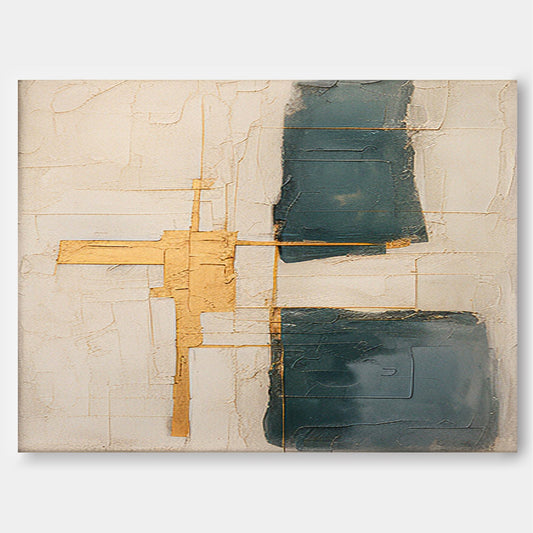 Abstract Minimalist Oil Painting with Gold Accents for Modern Home Decor