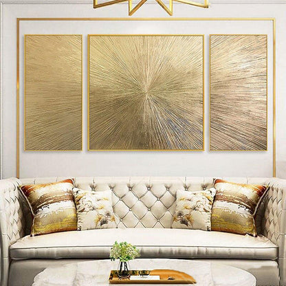 Radiant Golden Explosion: Modern Abstract Oil Painting for Stunning Home Décor