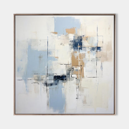 Serene Blue and Beige Modern Abstract Oil Painting for Elegant Home Decor