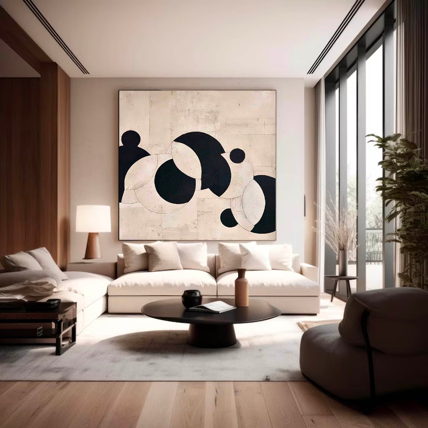 Modern Minimalist Black and White Abstract Oil Painting for Contemporary Decor