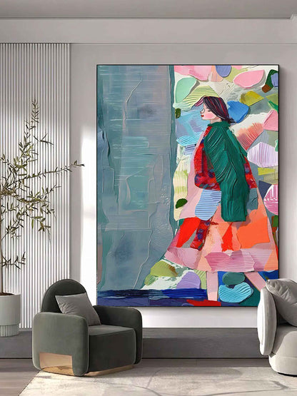 Vibrant Abstract Woman in Colorful Landscape Oil Painting for Modern Home Decor