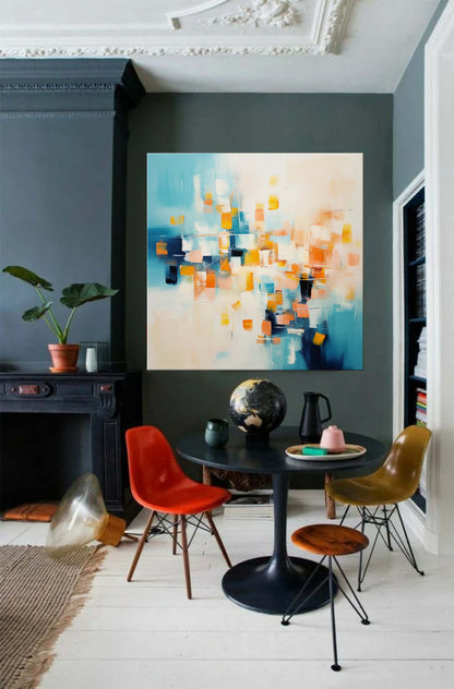 Vibrant Abstract Oil Painting with Bold Colors and Modern Aesthetic Decor