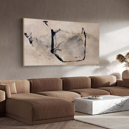Contemporary Black and Beige Abstract Oil Painting for Modern Home Decor