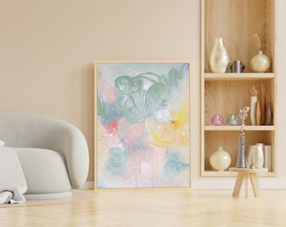 Whimsical Abstract Oil Painting with Soft Pastel Colors and Unique Textures